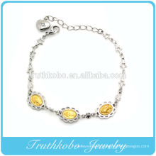 TKB-B0077 Factory Manufacture Stainless Steel Silver Floral Gold Jesus Charm Star Link Chain With Heart Lengthen Bracelet